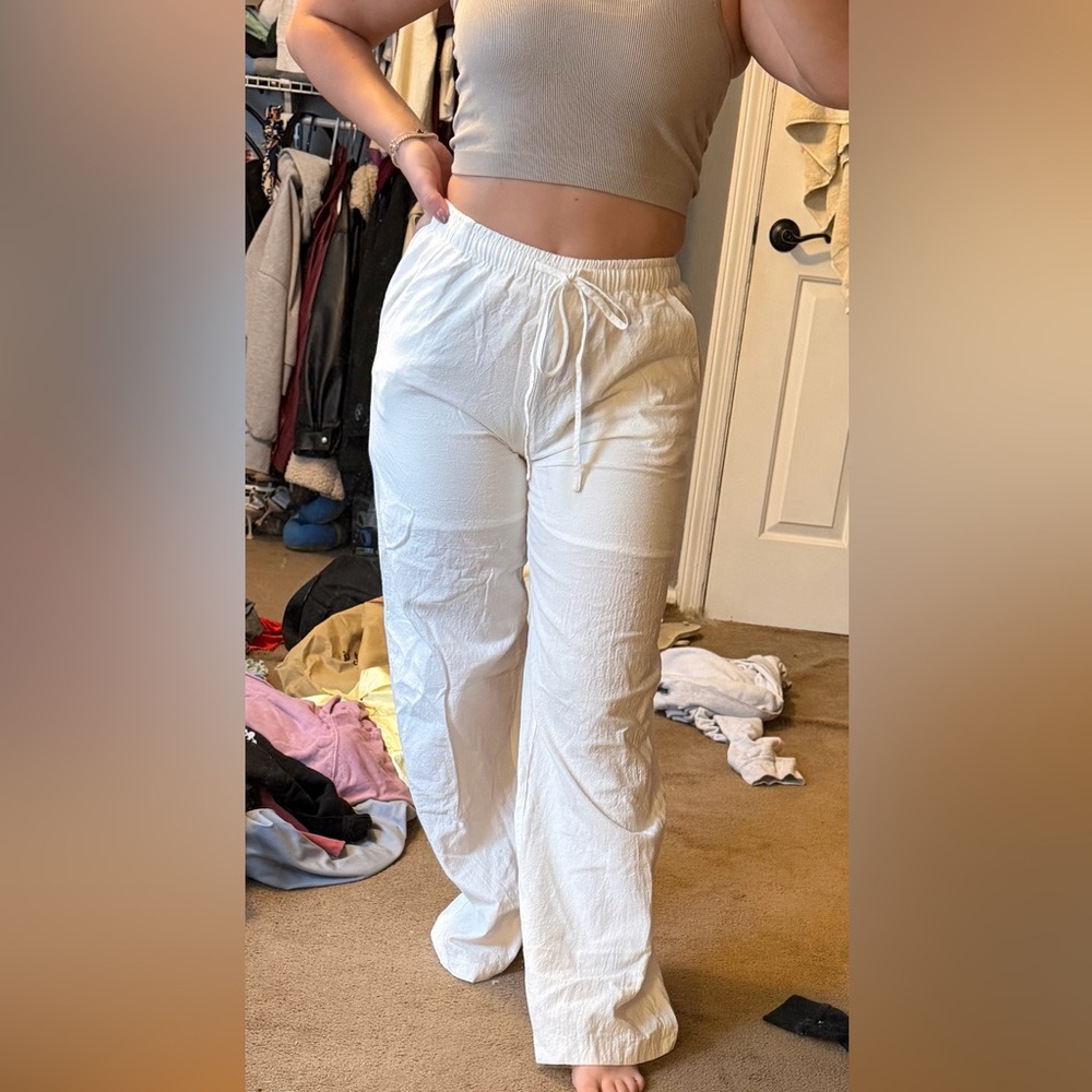 White Drawstring Linen Pants